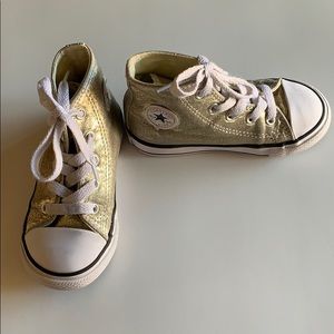 Size 8 Toddler Gold Metallic Converse High Tops